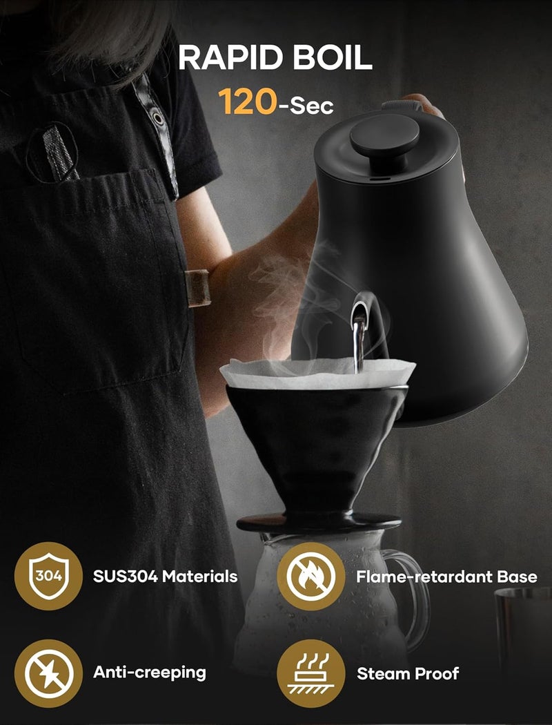 intasting Electric Kettle, Gooseneck Electric Kettle, ±1℉ Temperature Control, Stainless Steel Inner, Quick Heating, for Pour Over Coffee, Brew Tea, Boil Hot Water, 1500W/0.9L Dark Gray - Image 2
